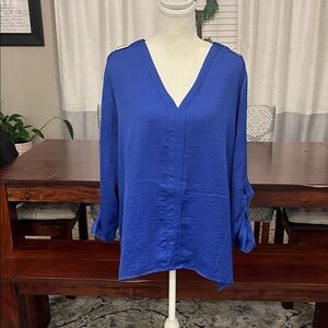 Ellen Tracy V-Neck Long Sleeve Women's Top in Royal Blue